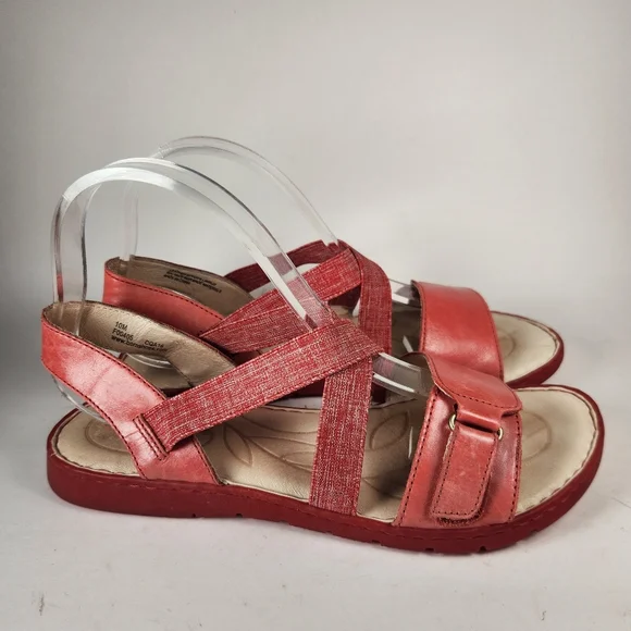 BORN Women's Dark Rose Sandal Size 10 Sling Back Leather Wedge Open Toe Shoe - Picture 2 of 10